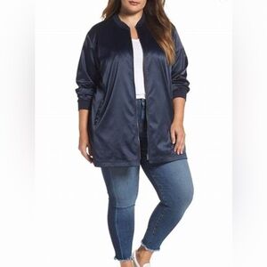Vince Camuto Navy Satin Bomber Jacket